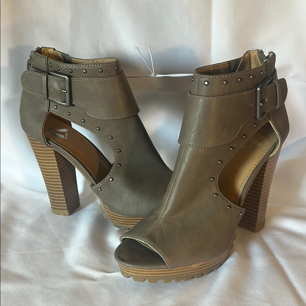 Stylish Brown Women's Heeled Sandals taupe color